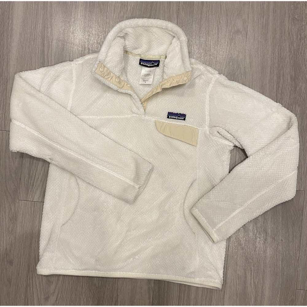 Patagonia Women's 1/4 Snap High Neck Pullover Fleece Sweater SZ S In White